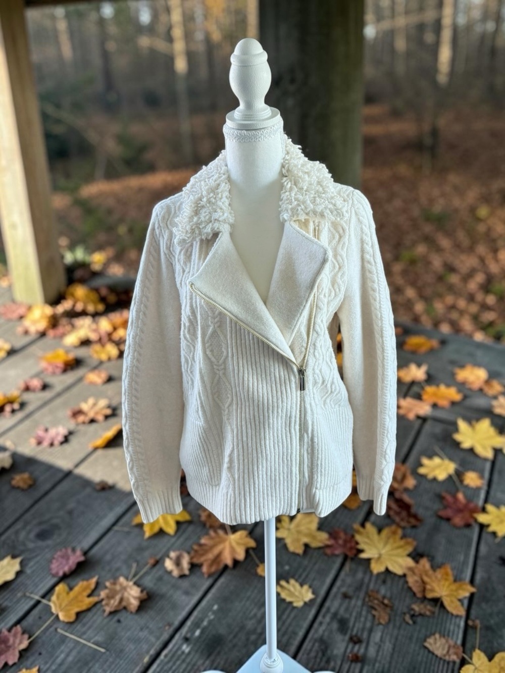 Chico's Cream/Off White Zippered Knit Sweater, Women's Size M, Chico's 1 - Picture 6 of 9